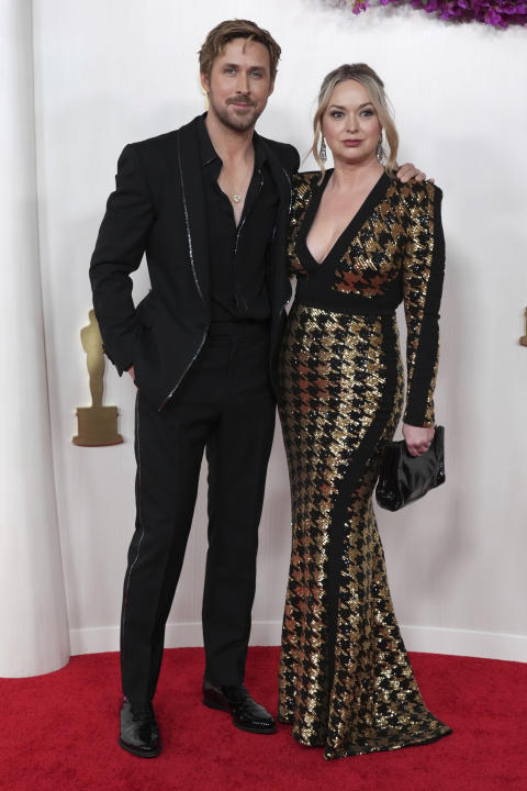 Ryan Gosling, left, and Mandi Gosling arrive at the Oscars on Sunday, March 10, 2024, at the Dolby Theatre in Los Angeles. (Photo by Jordan Strauss/Invision/AP)