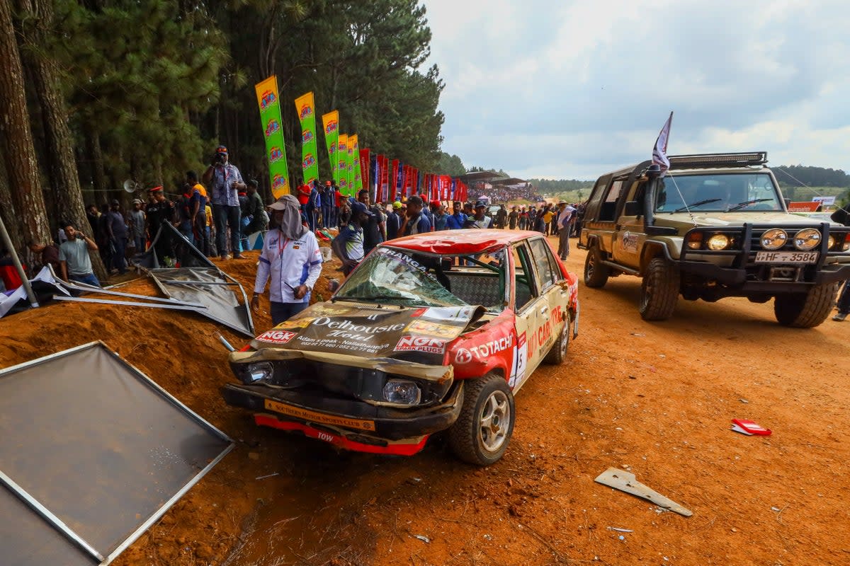 A general view of the accident spot at Fox Hill motor cross racing circuit in Diyatalawa after a car crashed into the crowd (AFP via Getty Images)