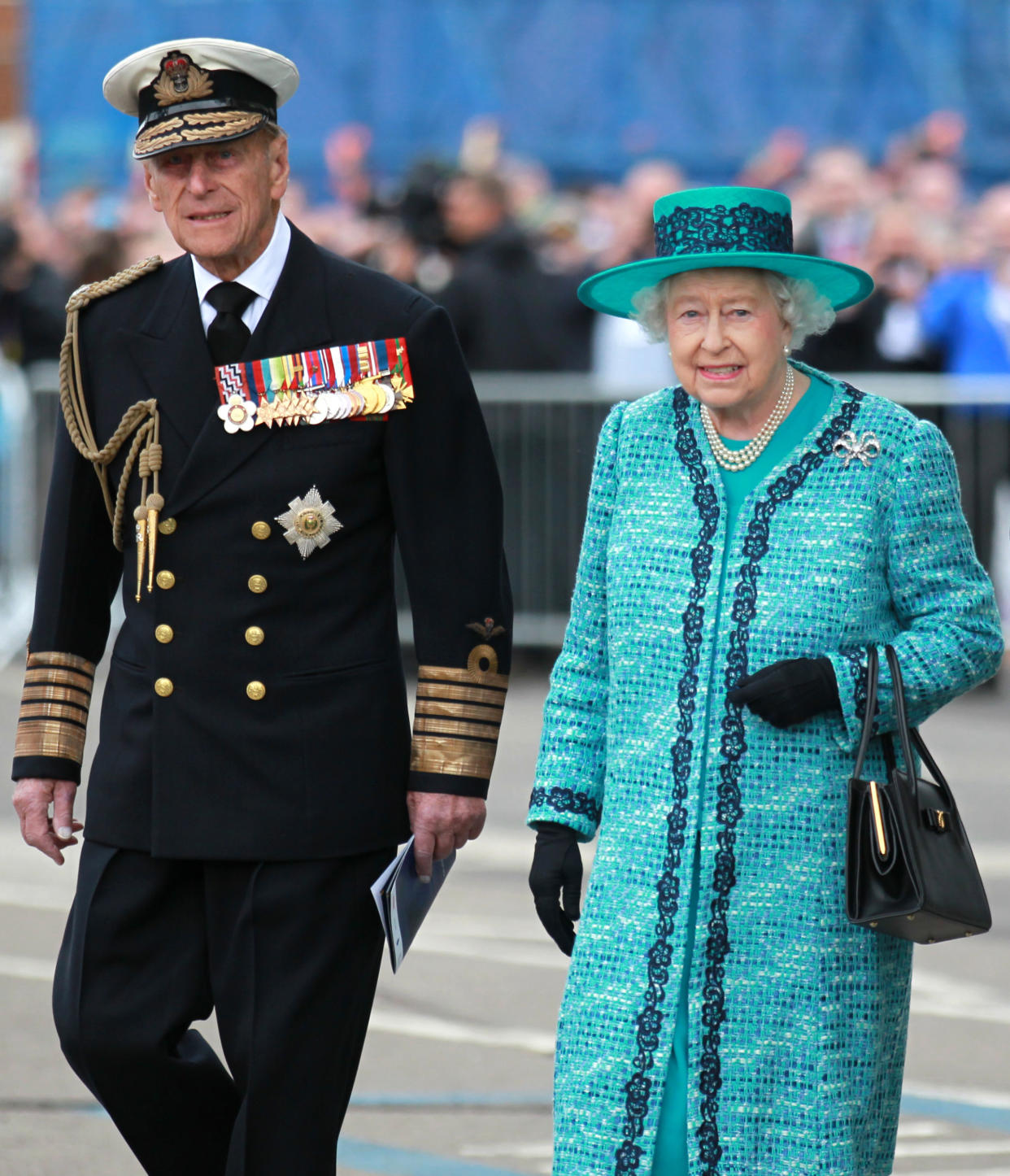 Queen Elizabeth II and Prince Philip, Duke of Edinburgh at the formal naming ceremony for HMS Queen Elizabeth