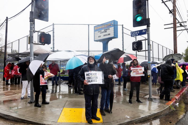 Los Angeles school workers stage a three-day walkout over contract negotiations