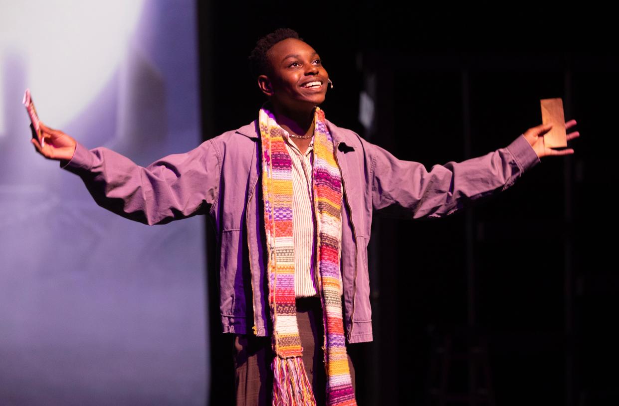 Azariah "Azzy" Beltz, as Charlie Bucket, rehearses a song from "Charlie and the Chocolate Factory" on Tuesday, July 23, 2024, for New Direction Performing Arts Academy in Canton.