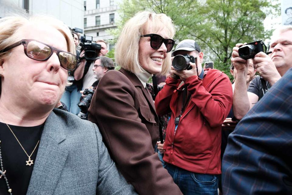 <p>Spencer Platt/Getty</p> E. Jean Carroll leaves a Manhattan courthouse in May 2023 after a jury found Donald Trump liable of sexual abuse in an earlier civil case