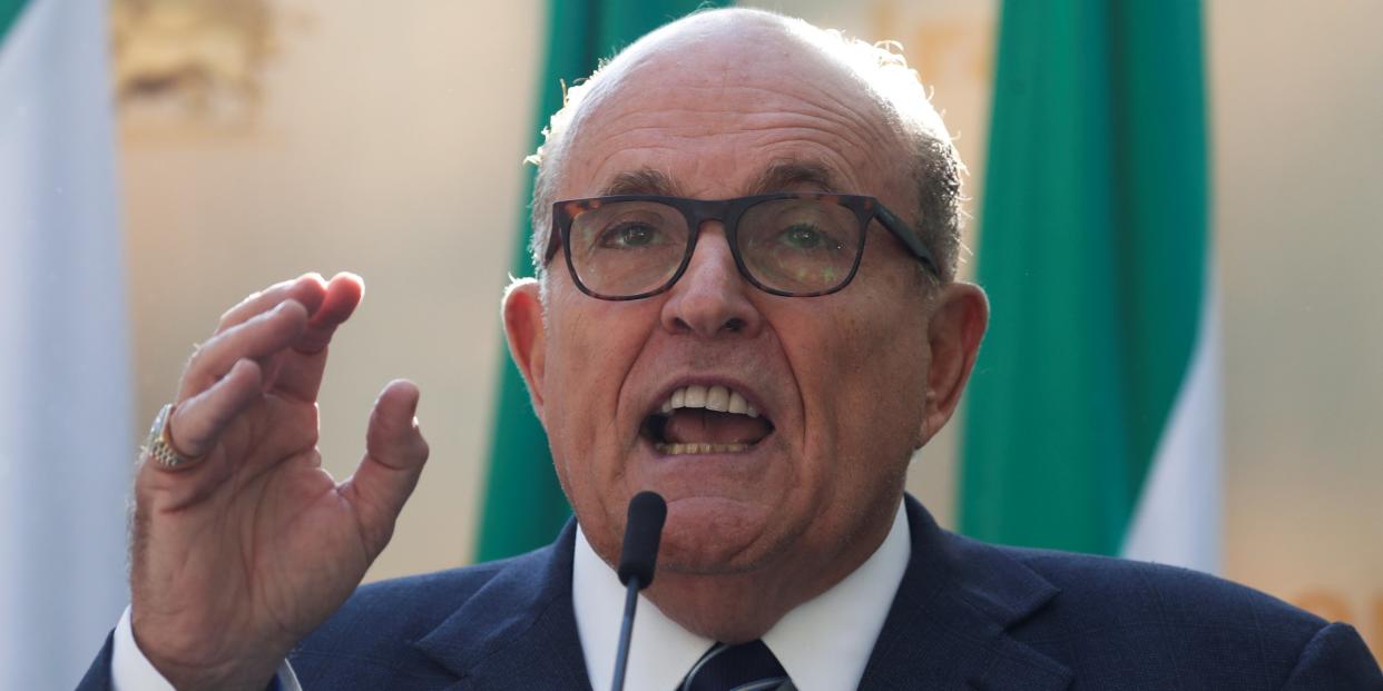 FILE PHOTO: Former New York City Mayor Rudy Giuliani speaks in New York City, New York, U.S., September 24, 2019. REUTERS/Shannon Stapleton/File Photo