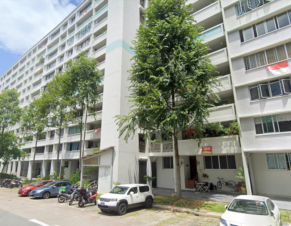 In total, 407 residents and visitors of Block 506 Hougang Avenue 8 have undergone PCR testing as of Sunday (23 May). (PHOTO: Google Street View screengrab)