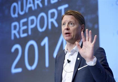 Ericsson Chief Executive Hans Vestberg speaks during a news conference at the company's headquarter in Stockholm April 23, 2014. REUTERS/Janerik Henriksson/TT News Agency
