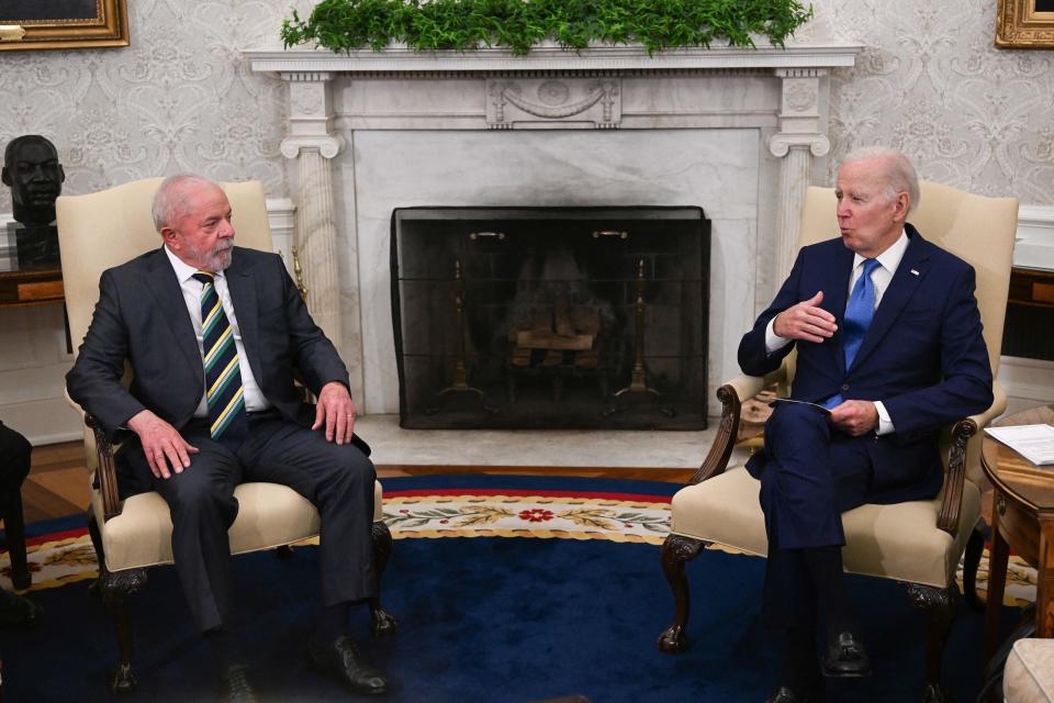 US President Joe Biden meets with Brazilian President Luiz Inacio Lula da Silva in the Oval Office of the White House in Washington, DC, on February 10, 2023. (Photo by ANDREW CABALLERO-REYNOLDS/AFP via Getty Images)