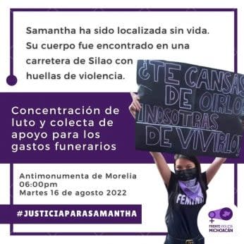 Convocatoria a protesta por asesinato de Samantha Luna Sosa