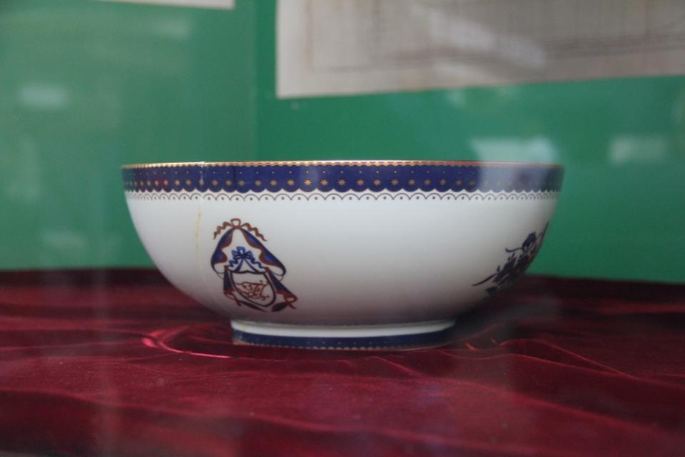 A punch bowl on display at the National Museum of the United States Navy.