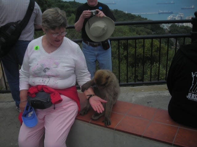 Janice Mullin with a Barbary ape in 2012 just before she was bitten.