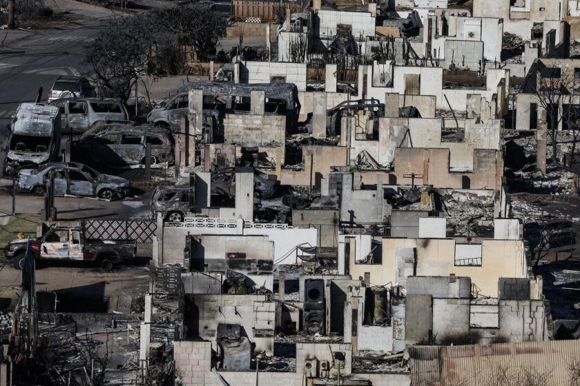 Lahaina, Maui, Thursday, August 11, 2023 - An aerial view of the aftermath of a wildfire that devastated greater Lahaina. (Robert Gauthier/Los Angeles Times)