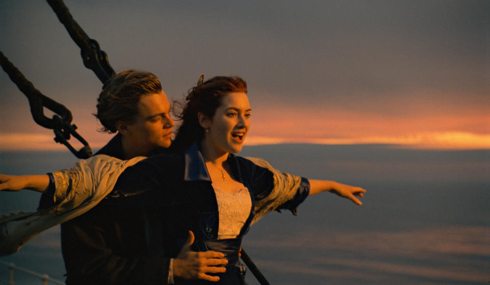 Jack and Rose at the front of the ship "flying"