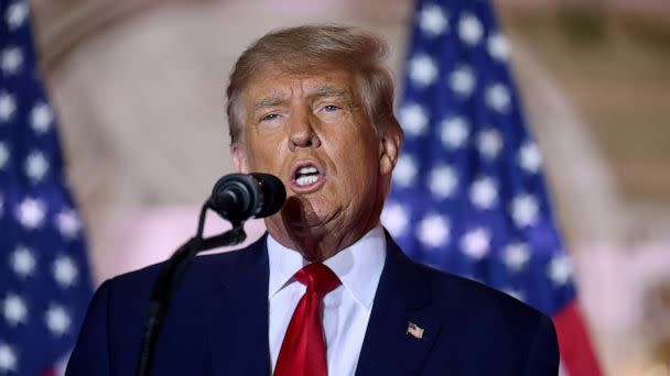 PHOTO: Former President Donald Trump speaks during an event at his Mar-a-Lago home, Nov. 15, 2022, in Palm Beach, Fla. (Joe Raedle/Getty Images)