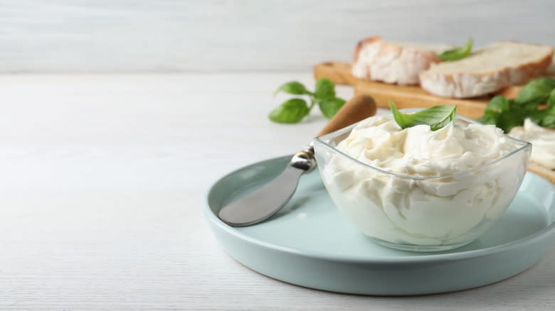 cream cheese in glass bowl