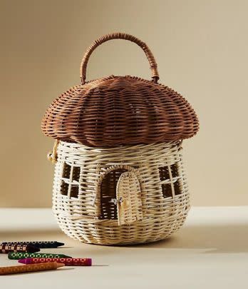 An Ollie Ella mushroom basket you could give to a kid...OR you can give it to YOURSELF and add it to your fall forest floor decor