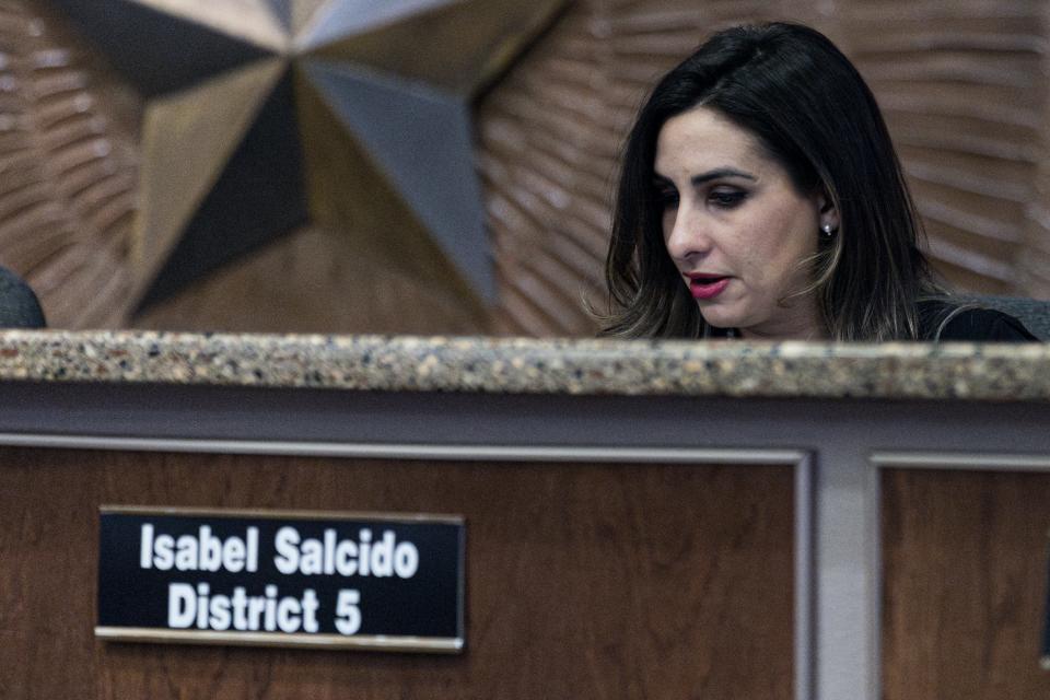 District 5 city Rep. Isabel Salcido speaks during the council meeting on Tuesday, Jan. 30, 2024, at El Paso City Hall.