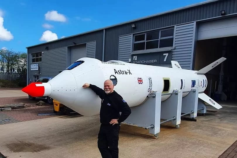 Steve Bennett with Astra-X, Starchaser Industries new rocket that's ready to launch