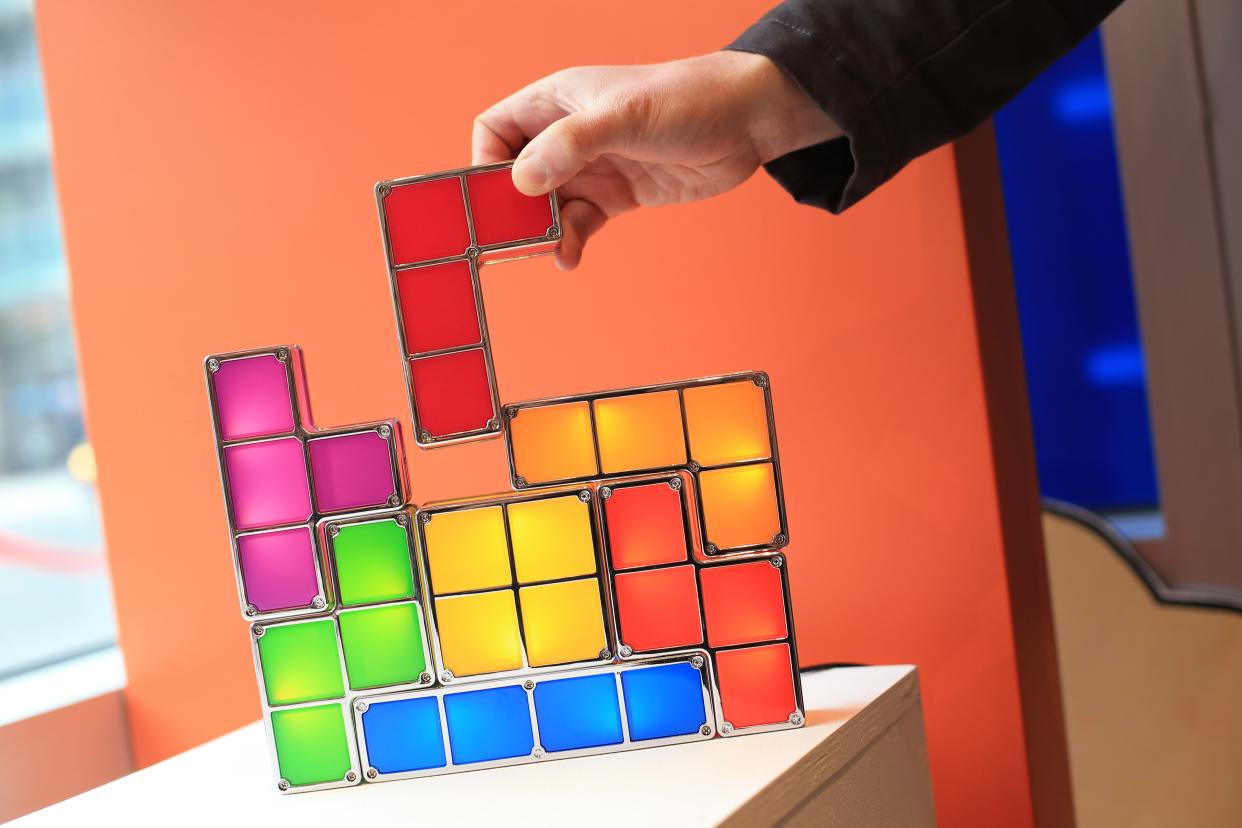 TORONTO, ONTARIO - DECEMBER 8, 2015 -Tetris block light. It is the first anniversary of Page & Panel. Comic-book shop Page & Panel opened a year ago as a pop-up in Toronto Reference Library        (Rene Johnston/Toronto Star via Getty Images)