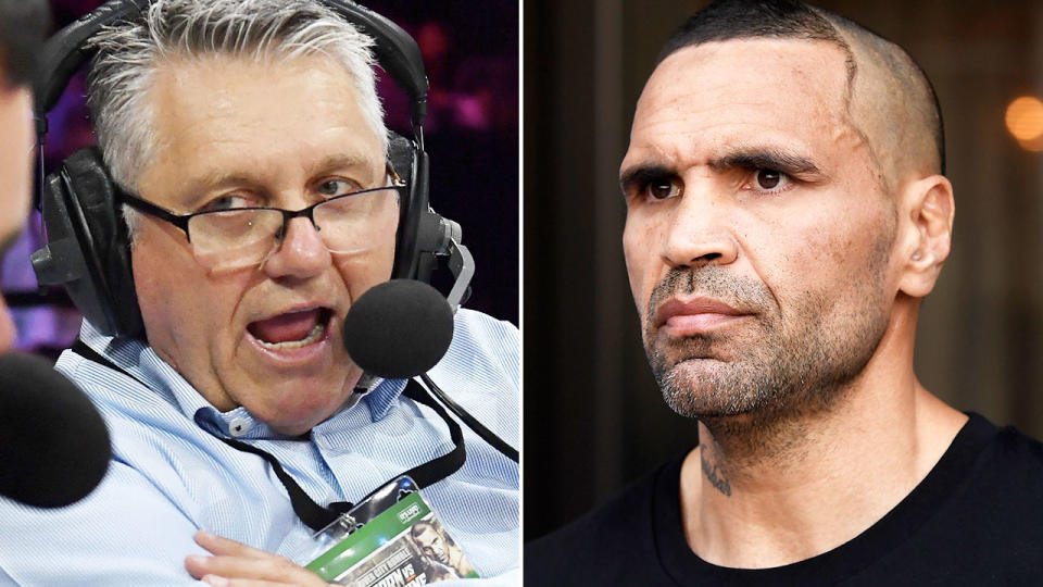 Ray Hadley and Anthony Mundine, pictured here talking to the media.