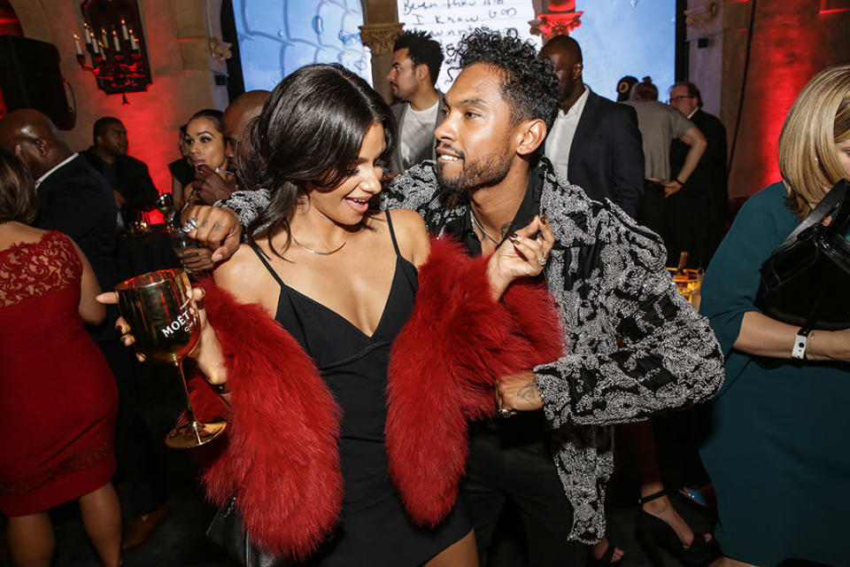 Miguel and his girlfriend, Nanzanin Mandi, really shook up the dance — even as they sipped their Moët & Chandon from golden goblets — at Kendrick Lamar’s party at the Roosevelt Hotel. (Courtesy Moët)