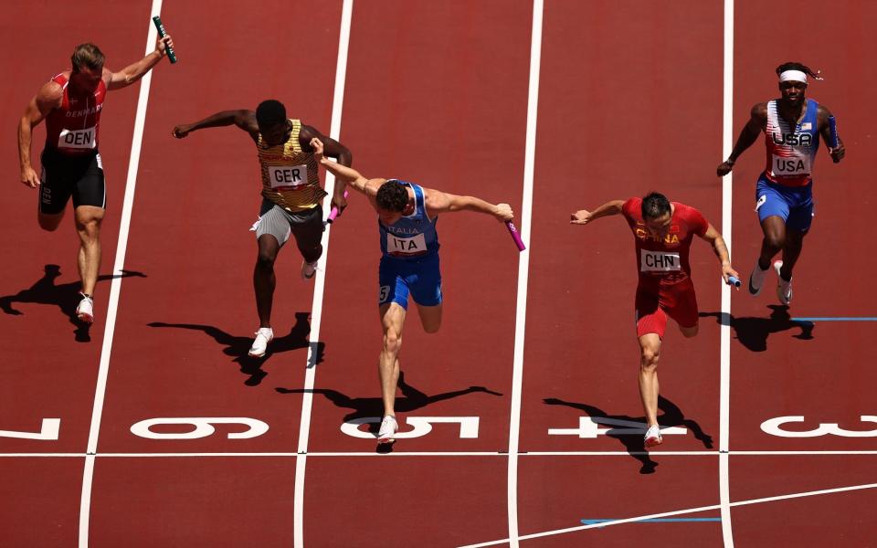 The US relay team finished behind China, Canada, Italy, Germany and Ghana - GETTY IMAGES