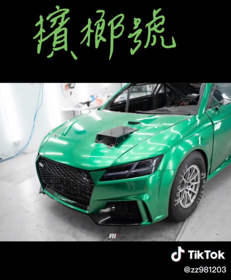 ▲新車主買下打龜號後，也將它改名為「檳榔號」，車身改為金屬光澤的綠色，並進行各項新式改裝。（圖／翻攝tiktok@zz981203）