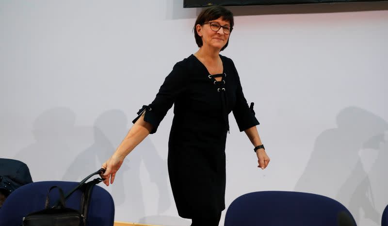 Saskia Esken of Social Democratic Party (SPD) attends a party senior leaders meeting in Berlin