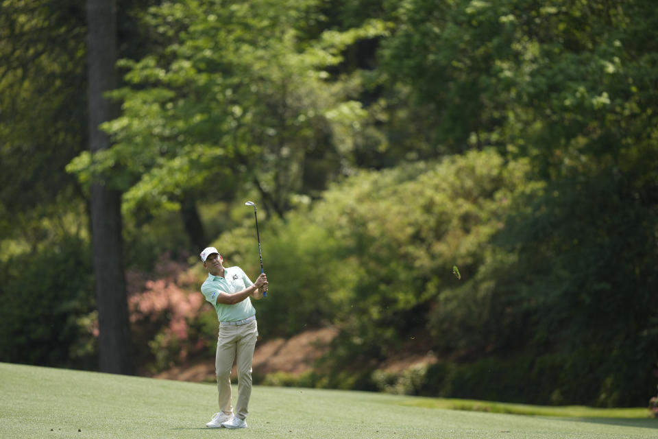 Sergio Garcia, of Spain, hits from the fairway on the 13th hole during the first round of the Masters golf tournament at Augusta National Golf Club on Thursday, April 6, 2023, in Augusta, Ga. (AP Photo/David J. Phillip)