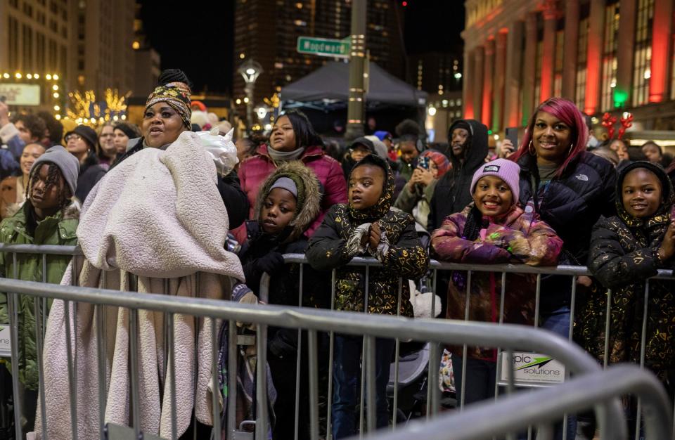 People gather at Campus Martius Park during the 20th Annual Tree Lighting in downtown Detroit on Friday, Nov. 17, 2023.