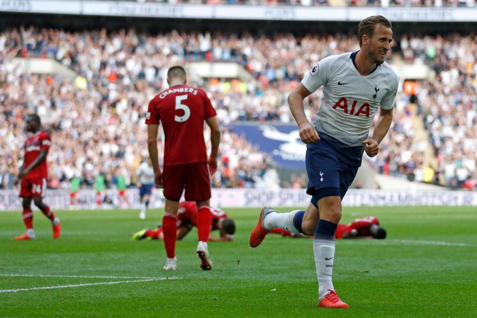 What hoodoo? Kane wheels away after scoring... in August (AFP/Getty Images)