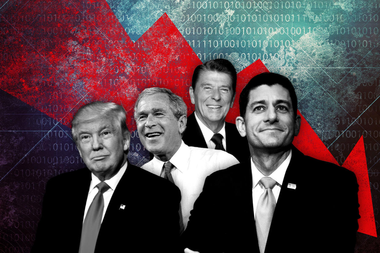 Donald Trump, George W. Bush, Ronald Reagan and Paul Ryan Photo illustration by Salon/Getty Images