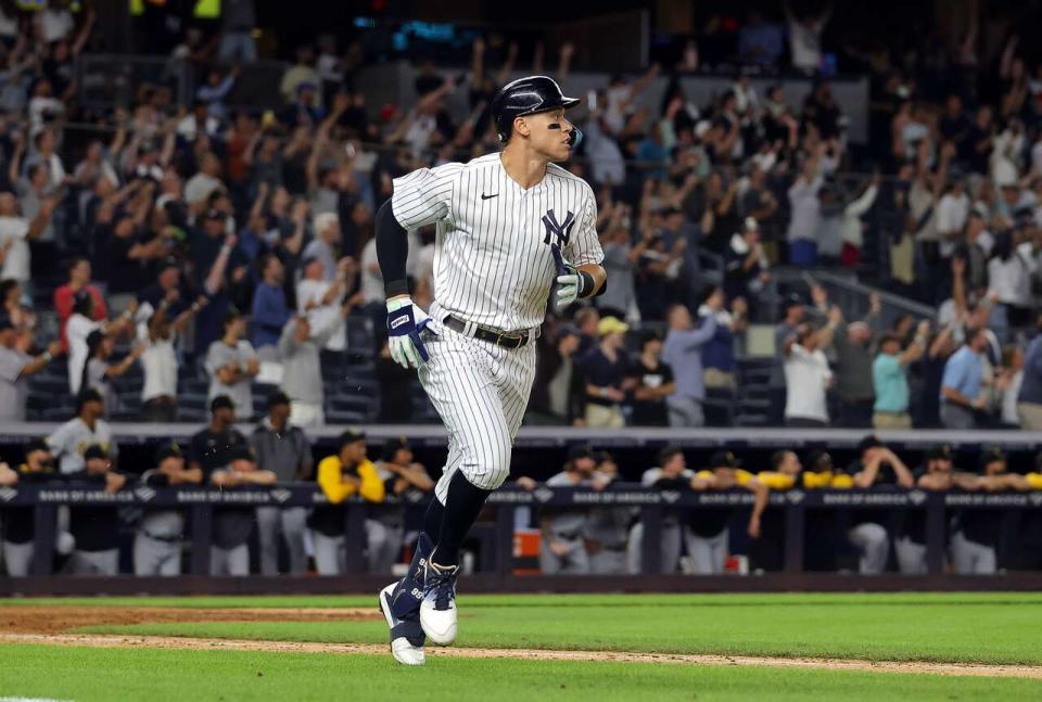 「法官」賈吉（Aaron Judge）只能在客場挑戰紀錄。法新社