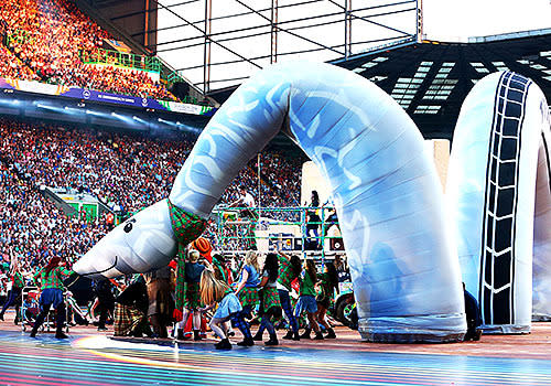 Dancers perform with a Loch Ness Monster during the Opening Ceremony.