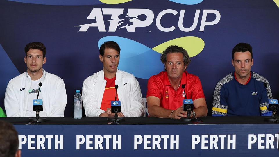 Rafael Nadal, pictured here addressing the media at the ATP Cup.