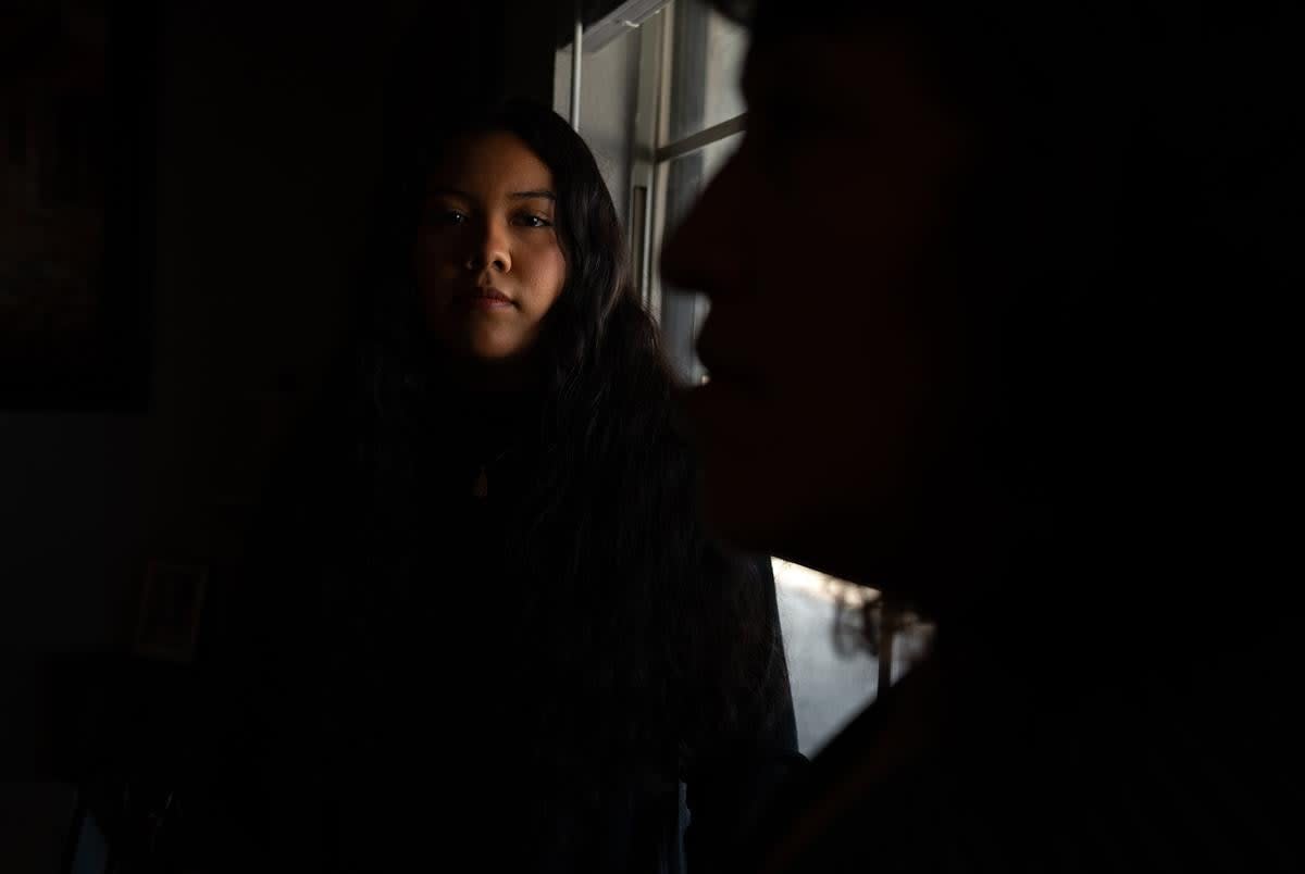 Diana Almaraz with her mother Guillermina in their home in Fort Worth on Jan. 28, 2024.