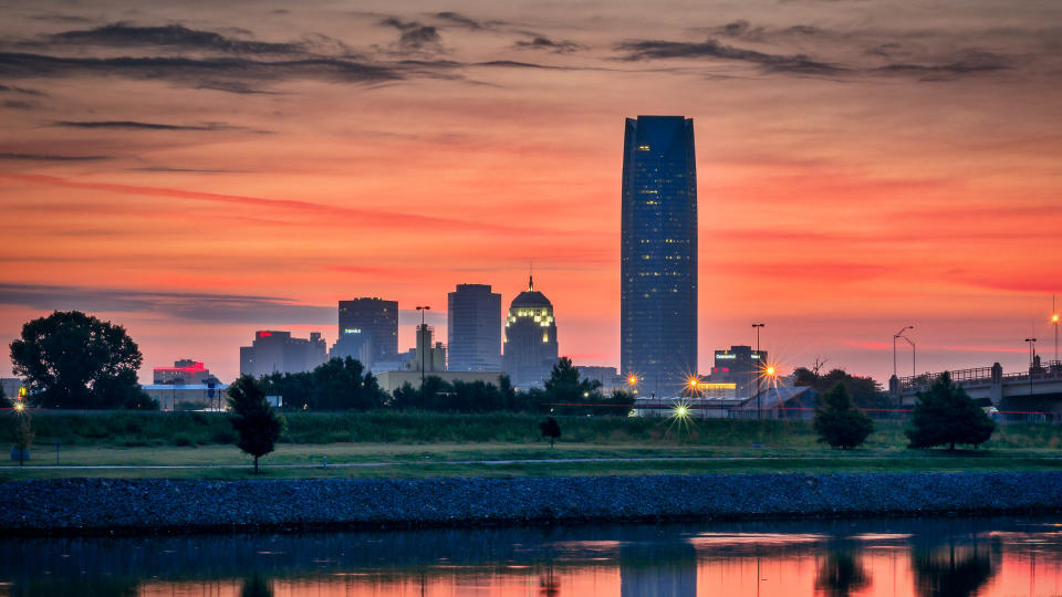 Sunrise overlooking downtown Oklahoma City.