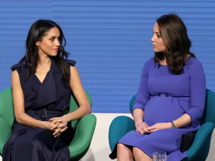 Meghan Markle and Catherine, Duchess of Cambridge attend the first annual Royal Foundation Forum held at Aviva on February 28, 2018 in London, England. Under the theme 'Making a Difference Together', the event will showcase the programmes run or initiated by The Royal Foundation.