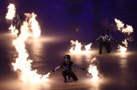 <p>Artists perform during the opening ceremony of the Pyeongchang 2018 Winter Olympic Games at the Pyeongchang Stadium on February 9, 2018. / AFP PHOTO / Jonathan NACKSTRAND </p>