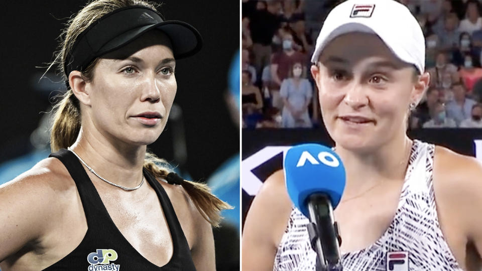 Ash Barty, pictured here admitting she wasn't going to watch Danielle Collins' match before the Australian Open final.