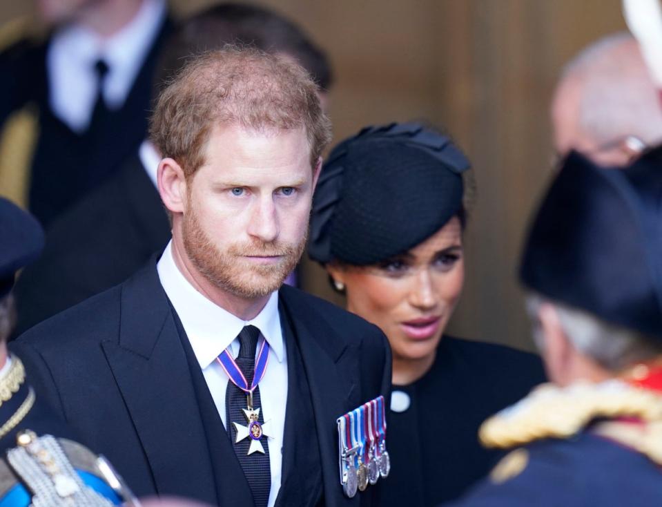 Prince Harry and Meghan, Duchess of Sussex leave Westminster Hall, London after the coffin of Queen Elizabeth II was brought to the hall to lie in state ahead of her funeral (Getty Images)