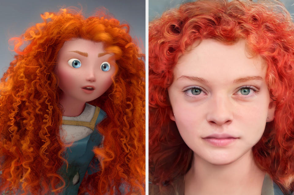 Side-by-side of animated Merida and AI Merida