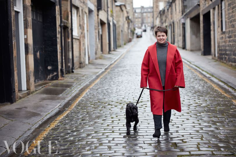 Ruth Davidson posing for Vogue with her dog (Picture: Vogue/Perry Ogden)