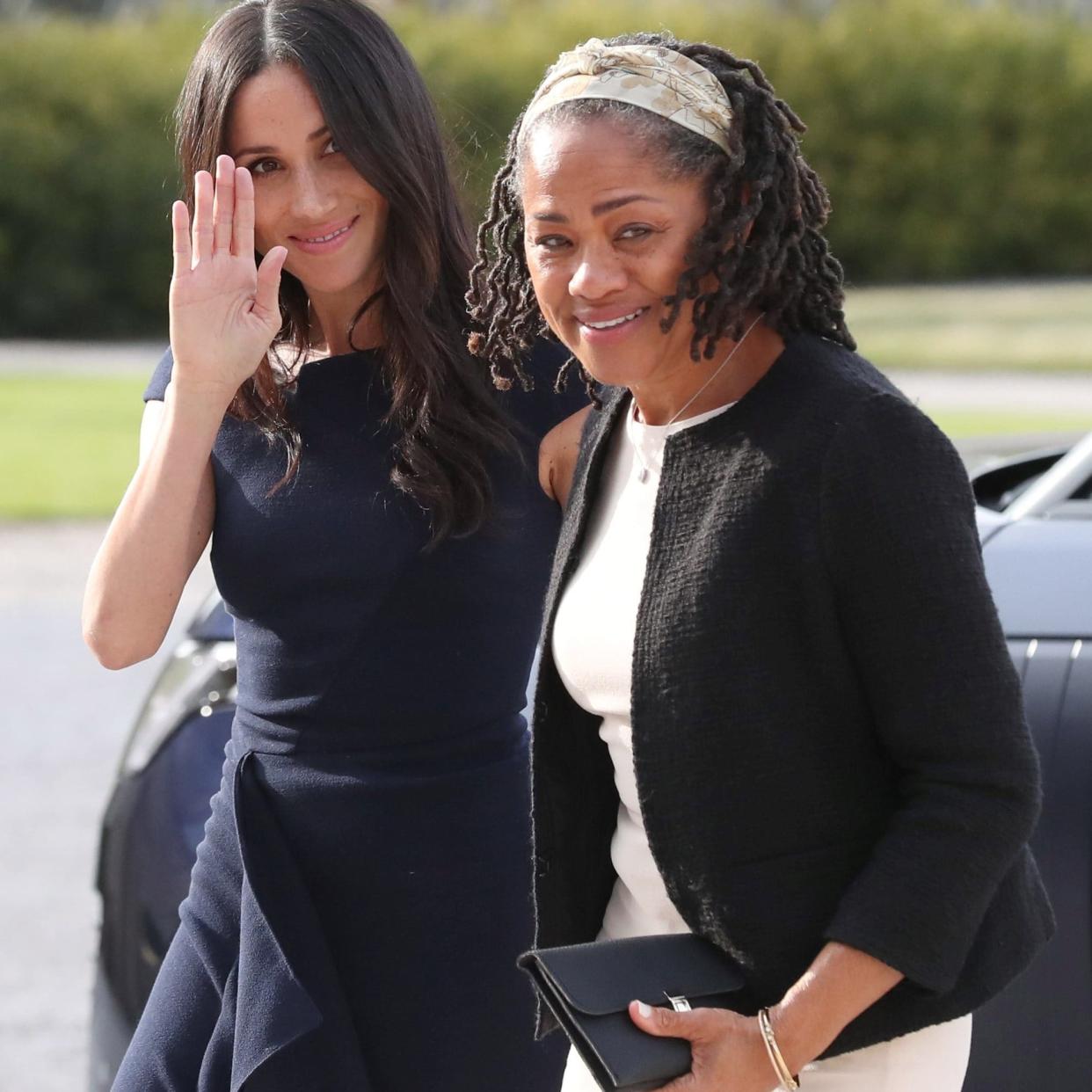 Meghan Markle and her mother, Doria Ragland arriving at Cliveden House Hotel yesterday - REUTERS