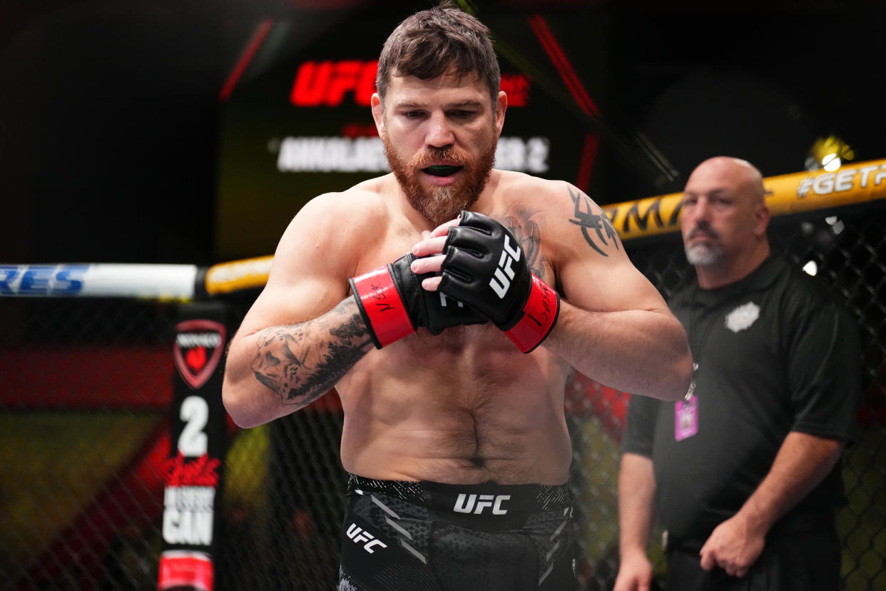 LAS VEGAS, NEVADA - JANUARY 13: Jim Miller prepares to face Gabriel Benitez of Mexico in a lightweight fight during the UFC Fight Night event at UFC APEX on January 13, 2024 in Las Vegas, Nevada. (Photo by Chris Unger/Zuffa LLC via Getty Images)