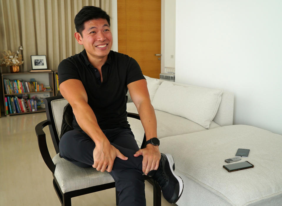 Grab CEO Anthony Tan speaks during an interview at his home in Singapore August 12, 2020. Picture taken August 12, 2020. REUTERS/Joseph Campbell