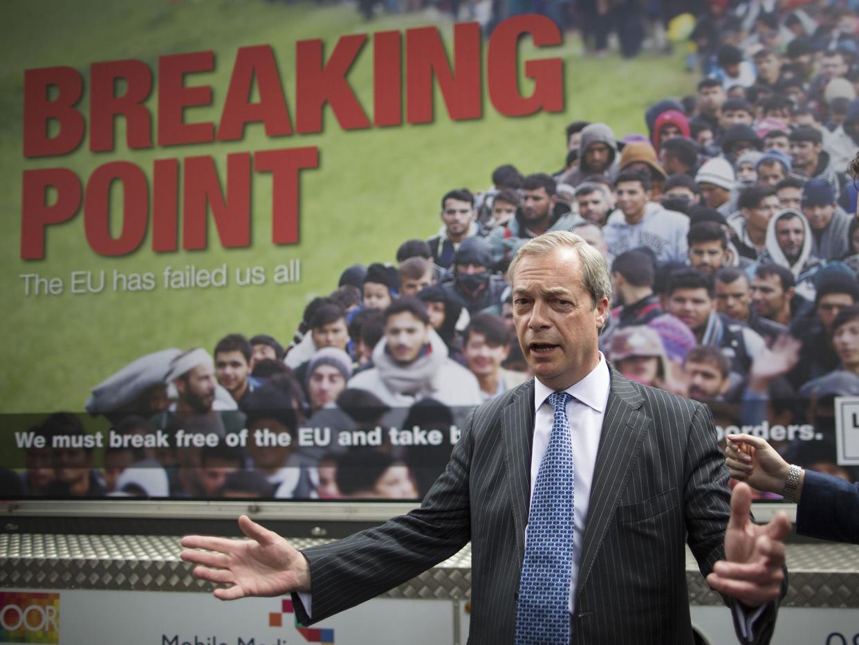 Nigel Farage in front of the controversial Leave.EU poster a week before the referendum: Rex