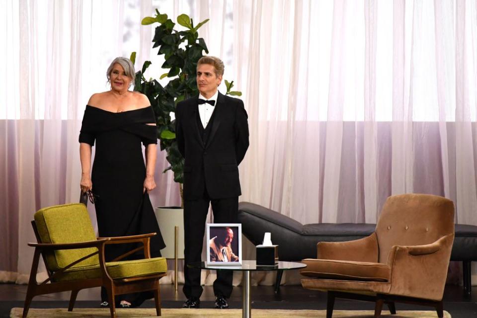 us actors lorainne bracco and michael imperioli speak onstage during the 75th emmy awards at the peacock theatre at la live in los angeles on january 15, 2024 photo by valerie macon afp photo by valerie maconafp via getty images