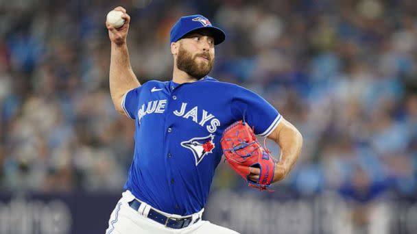 PHOTO: Anthony Bass of the Toronto Blue Jays pitches during a game Apr. 11, 2023 in Toronto, Canada. (Thomas Skrlj/Getty Images)