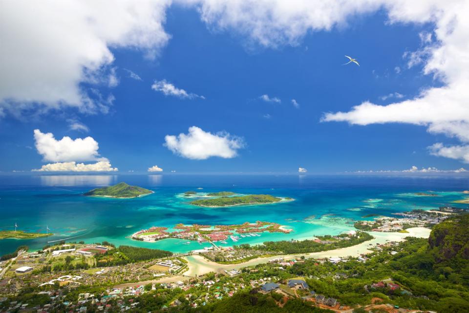 Ebenfalls im Indischen Ozean gelegen sind die 115 Inseln der Seychellen. Auch hier gibt es lange weiße Sandstrände, Palmen und glasklares Wasser. Die Schönheit der Seychellen und die Weltoffenheit der Seychellois sind ein Magnet für Hochzeitsreisende. Die Inseln beheimaten zwei UNESCO Welterbestätten und die meisten Riesenschildkröten weltweit. (Bild: iStock / dibrova)