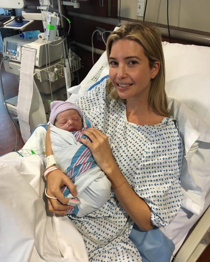 It's an Easter baby for Ivanka! Trump gave birth to healthy, beautiful baby boy named Theodore James Kushner on March 27, 2016. This is the third child for the 34-year-old fashion designer and her husband Jared, a real estate developer. "Baby Theodore. My heart is full," she captioned the sweet photo holding him while still in the hospital.