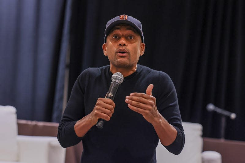 CHARLOTTE, NORTH CAROLINA - OCTOBER 20: Actor and U.S. Senate candidate Hill Harper engages the audience during the State of Our Democracy: Voter Apathy in the Black Community panel on day two of the 2023 37th Annual NOBCO Economic Development Conference at The Westin Charlotte on October 20, 2023 in Charlotte, North Carolina. (